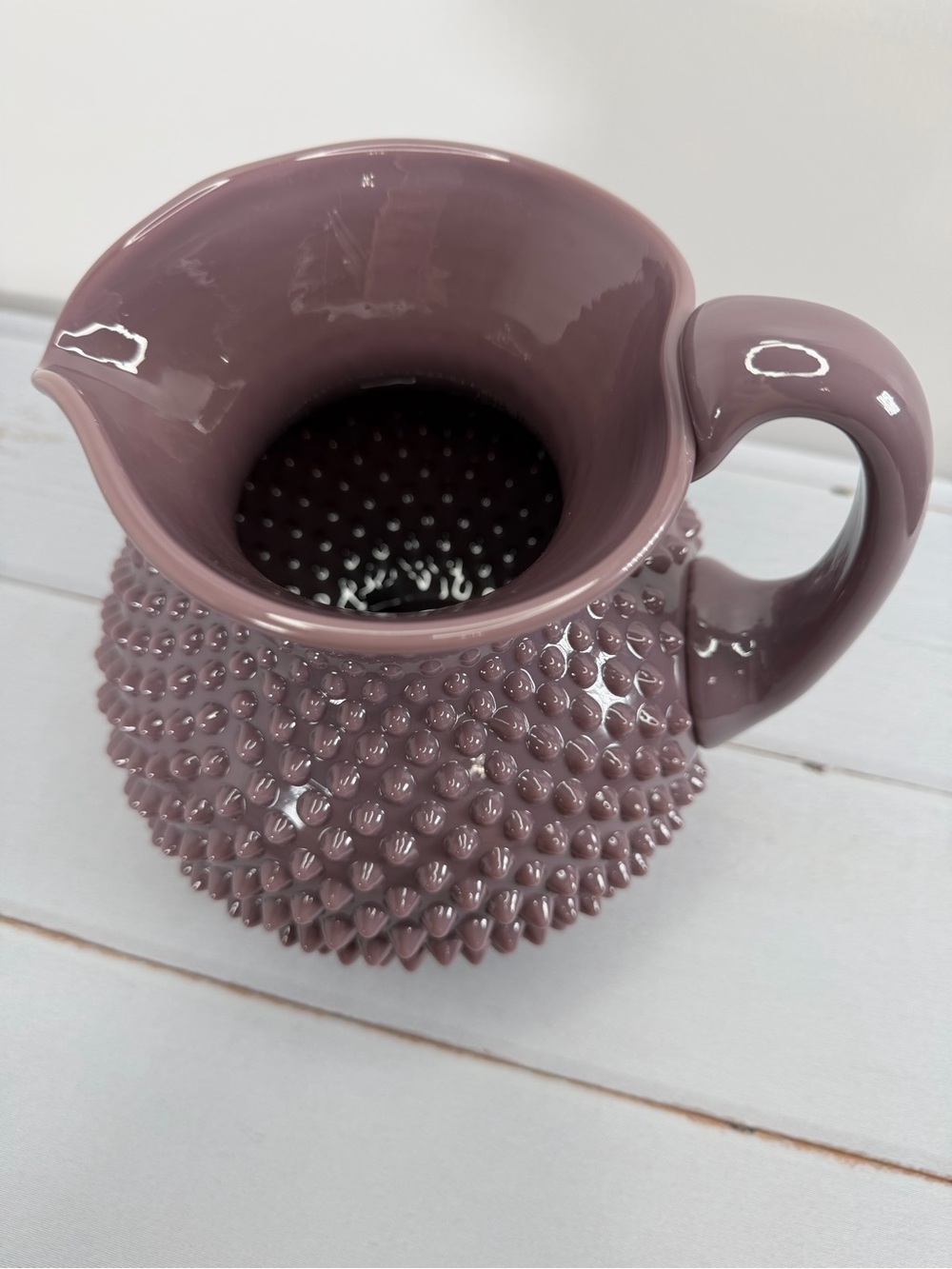 Mosser Glass Gigi Hobnail Pitcher Eggplant Purple 70 oz Fenton Mold - Picture 2 of 14